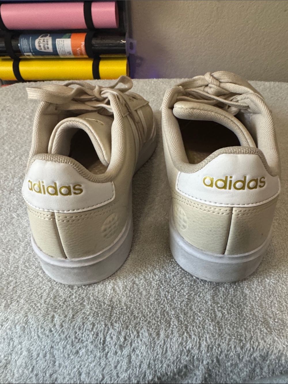 adidas Beige Low-Top Sneakers with Gold Heel Logo